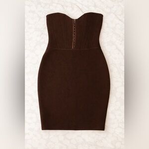 PrettyLittleThing Brown Strapless Bodycon Dress Size 4